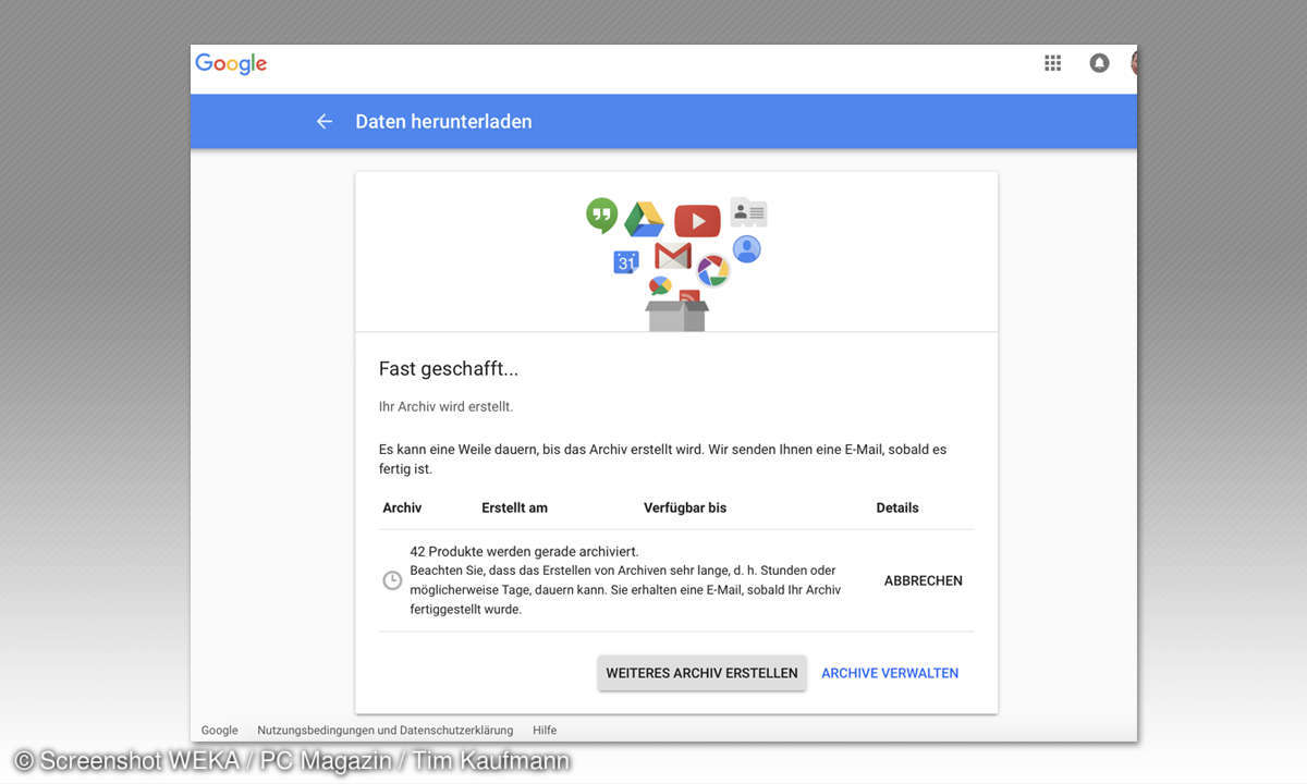 Google-Daten herunterladen: Archiv erstellen