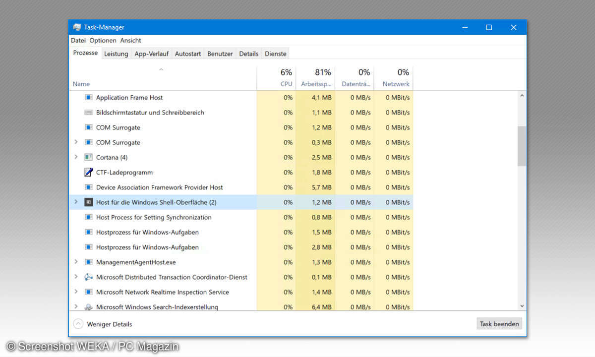 Windows-10-Prozesse erklärt: Windows Shell-Oberfläche