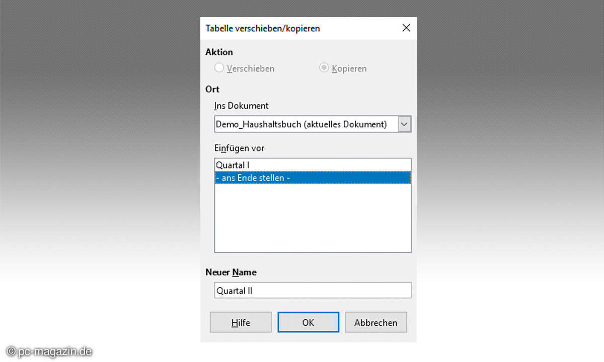 LibreOffice Tabelle verschieben