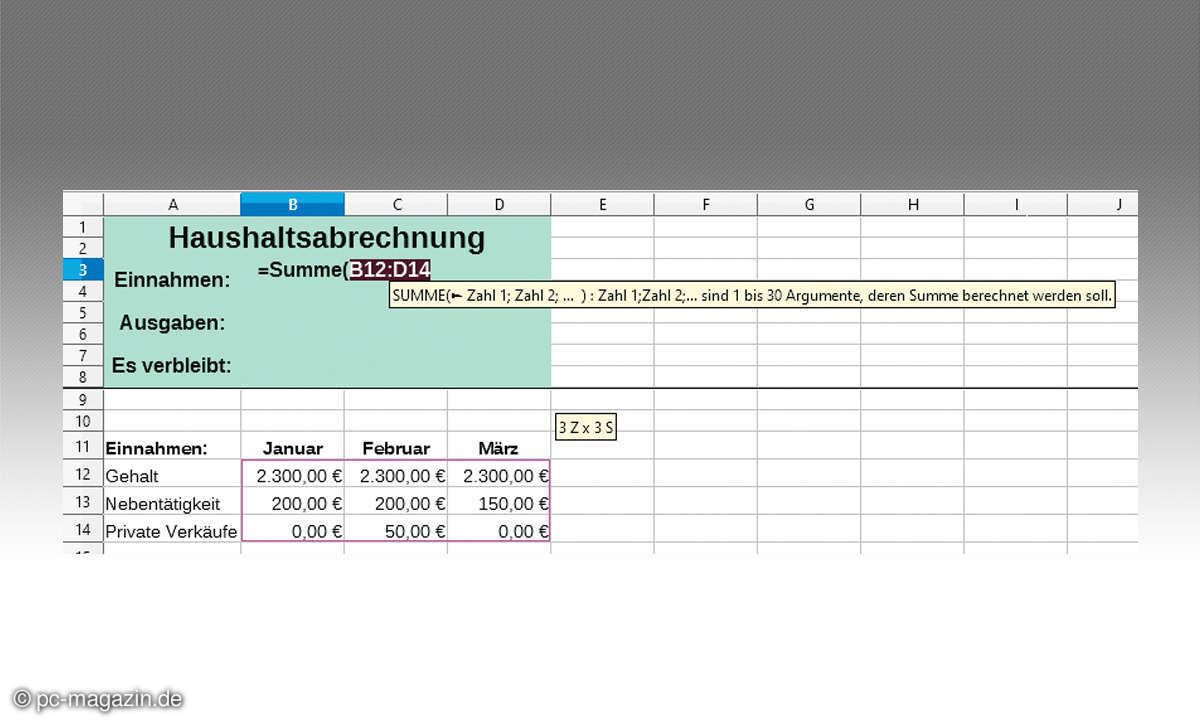 LibreOffice Summen errechnen