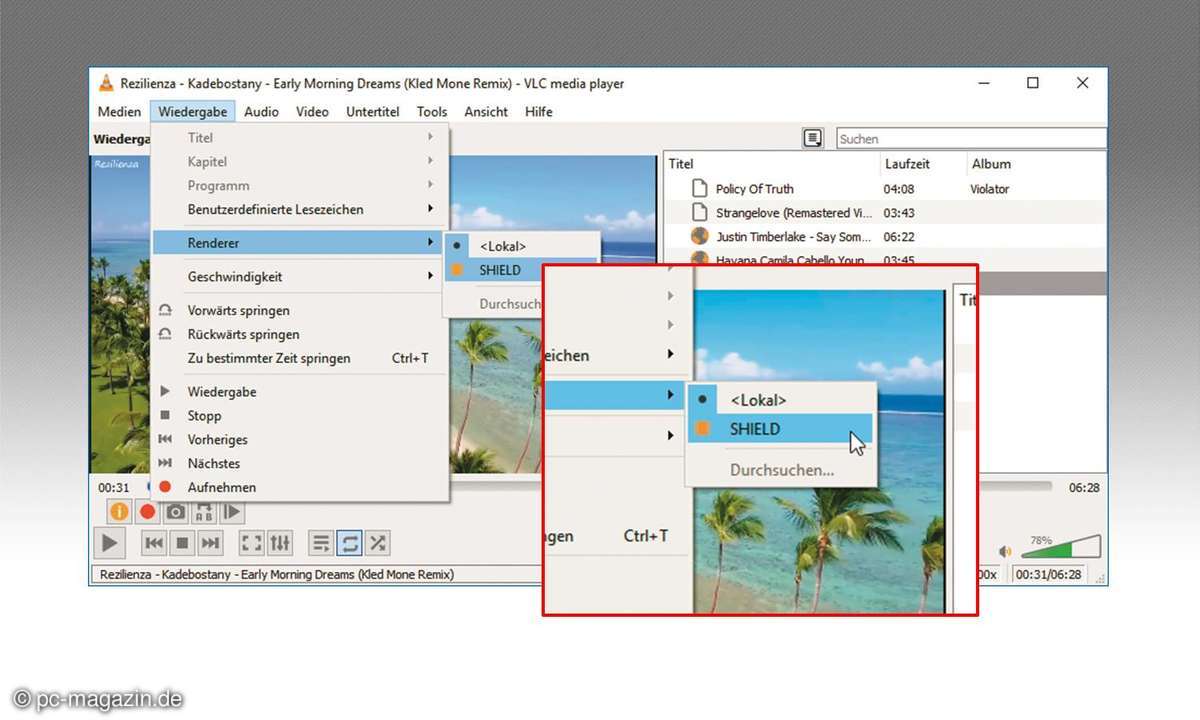VLC Streaming Renderer-Auswahl