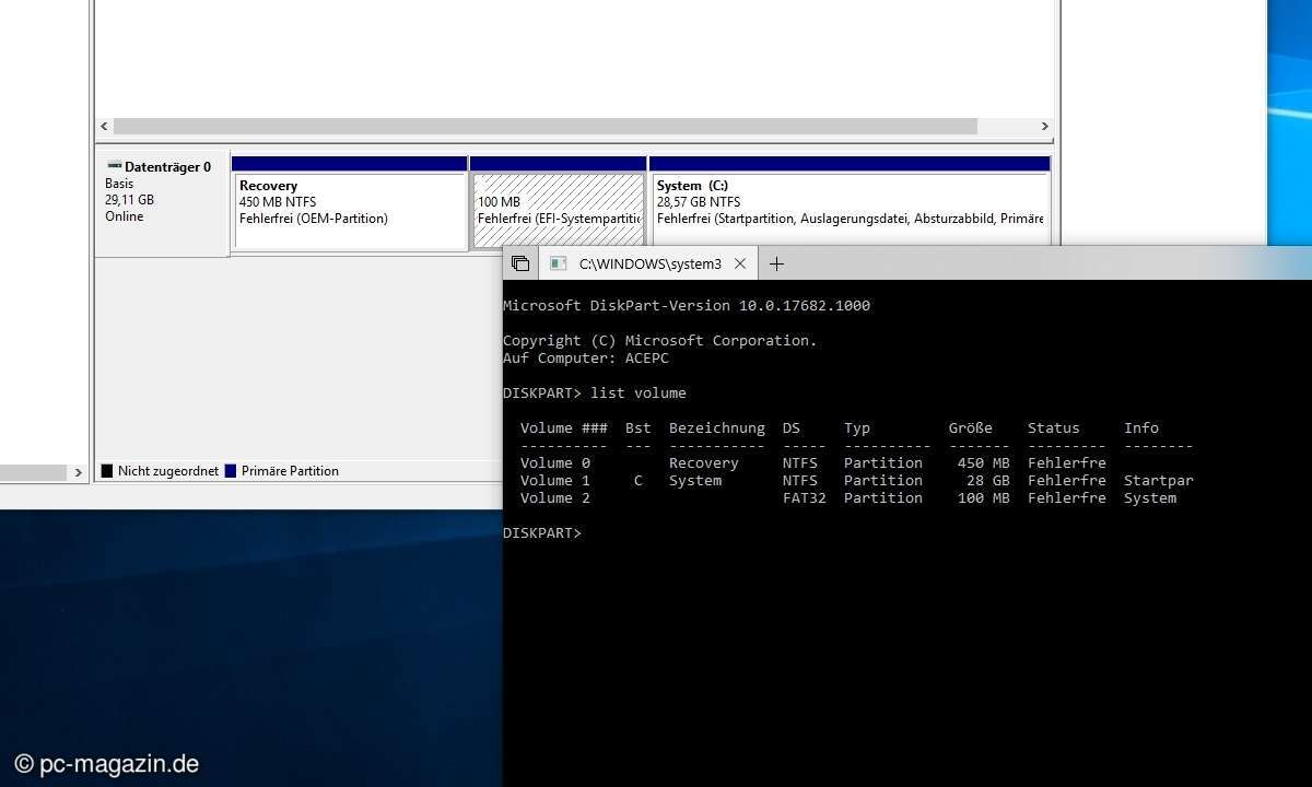 Windows 10: Diskpart blendet 450-MB-Partition aus