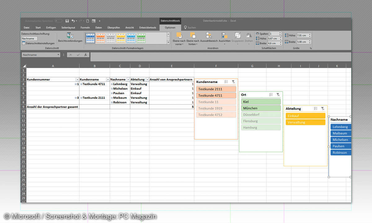 Excel: Relationale Datenbanken - Datenschnitt