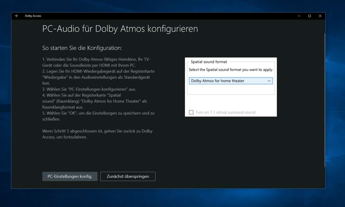 Windows 10 mit Dolby Access