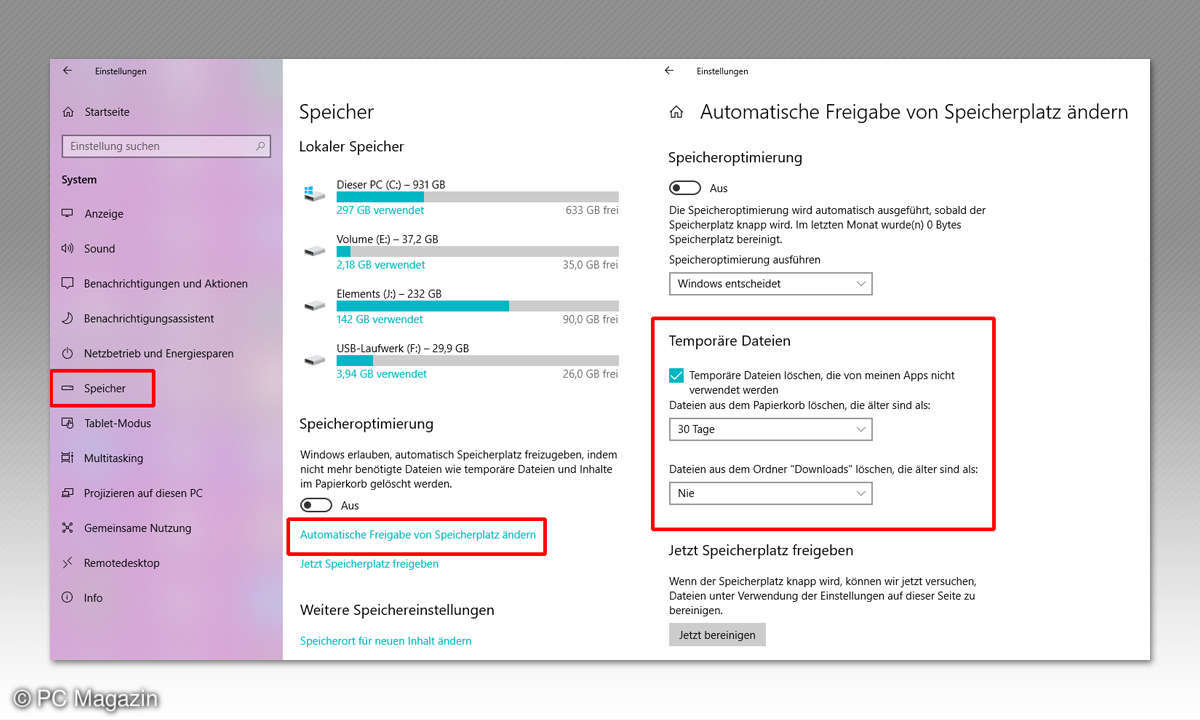 windows automatische freigabe von speicherplatz