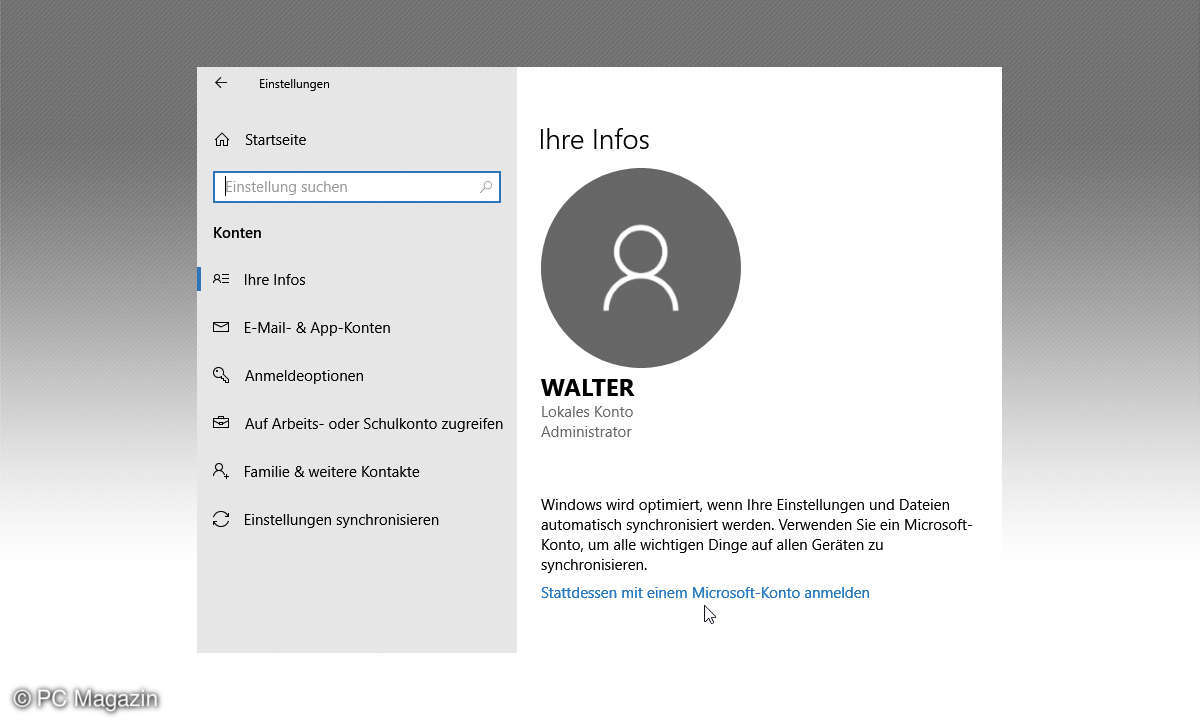 Windows 10: Offline-Konto hinzufuegen