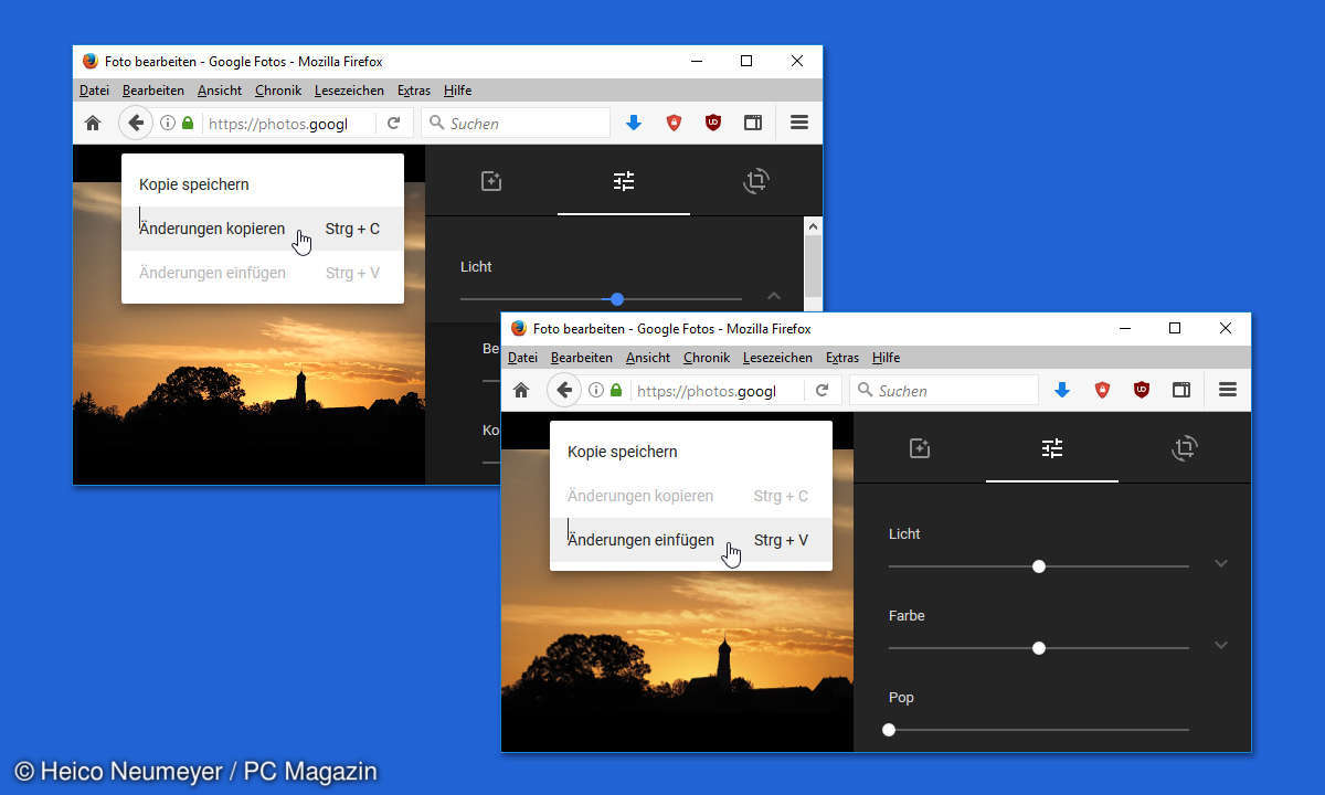 Google Fotos Bearbeitungen kopieren
