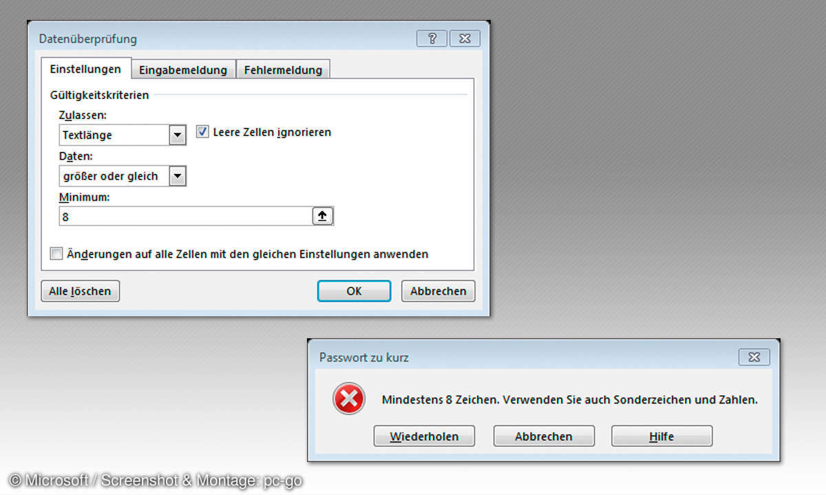 Excel-Daten sicher verbergen - Datenüberprüfung