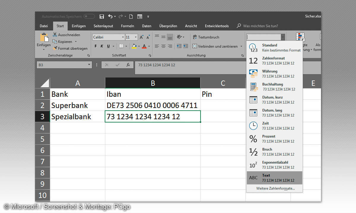 Excel-Daten sicher verbergen - Vorabformatierung