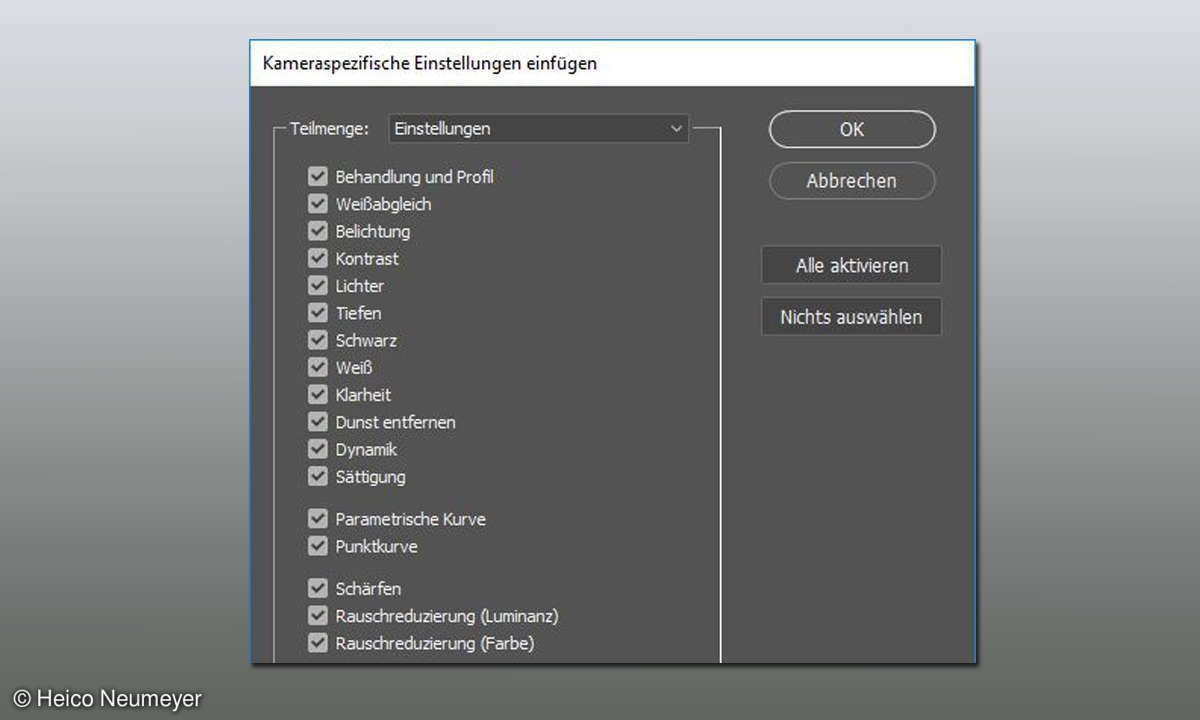 Adobe Bridge kameraspezifische Einstellung