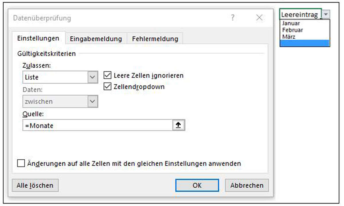 excel dropdown leereintrag