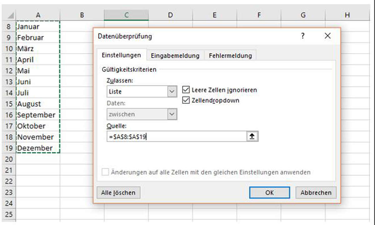 excel dropdown quelle