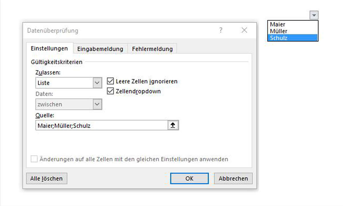 excel dropdown anlegen