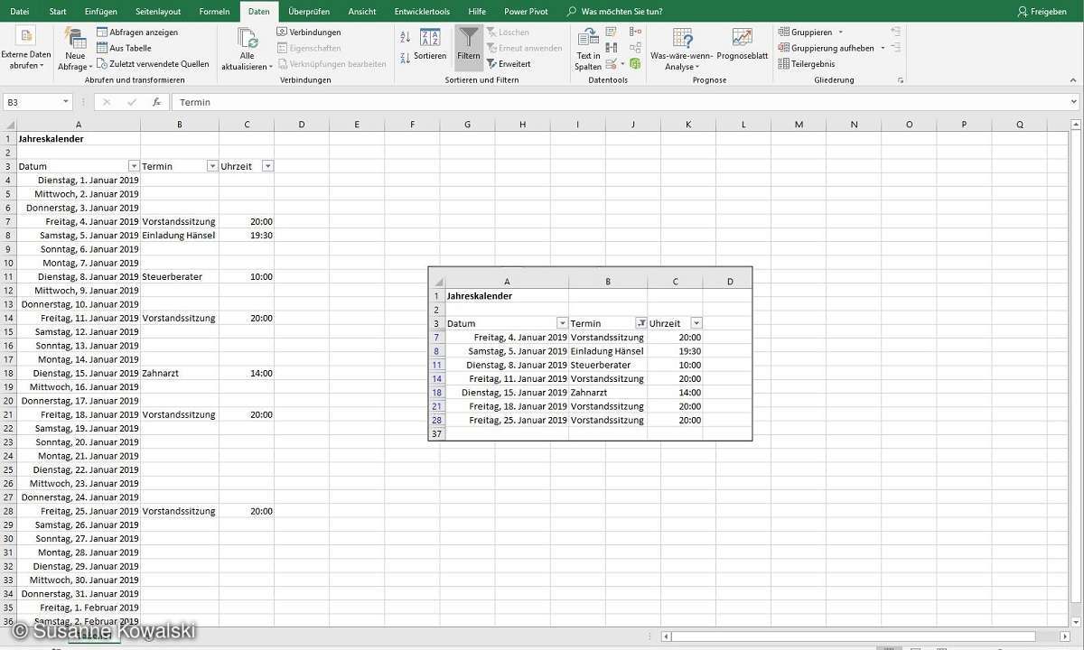 excel kalender filter funktion
