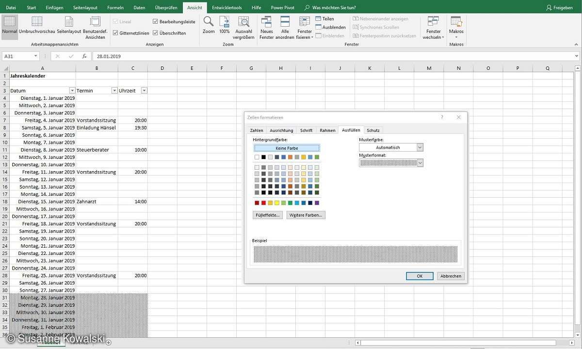 excel kalender formatieren