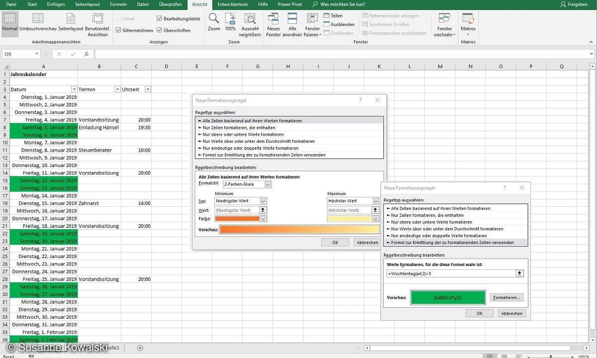 excel kalender bedingte formatierung
