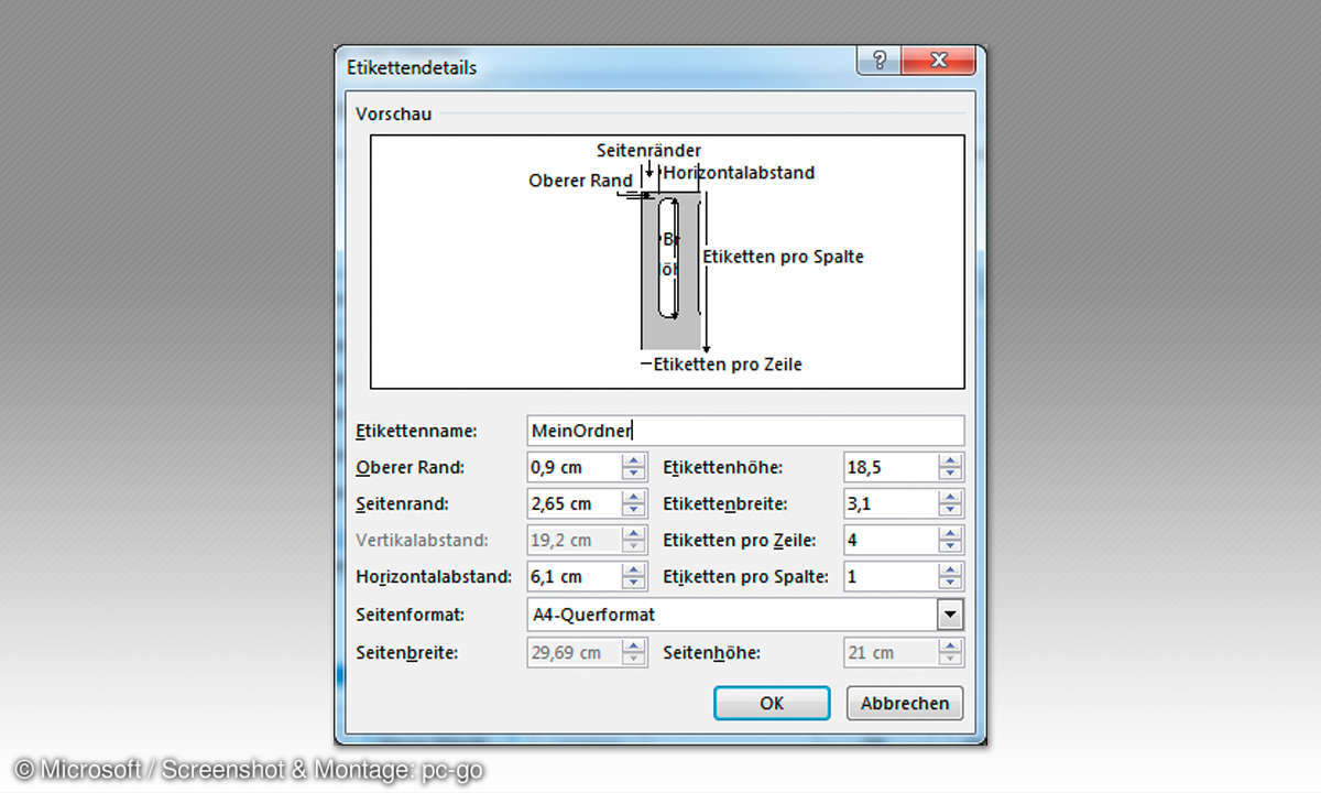 Word: So gestalten Sie selbst Ordnerrücken - Etiketten eigenes Format