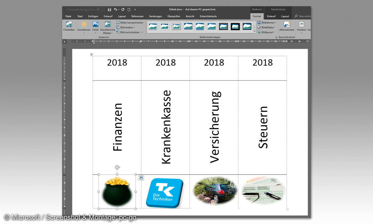 Word: So gestalten Sie selbst Ordnerrücken - Bilder ausrichten