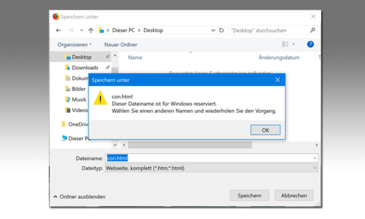 Windows Dateiname gesperrt