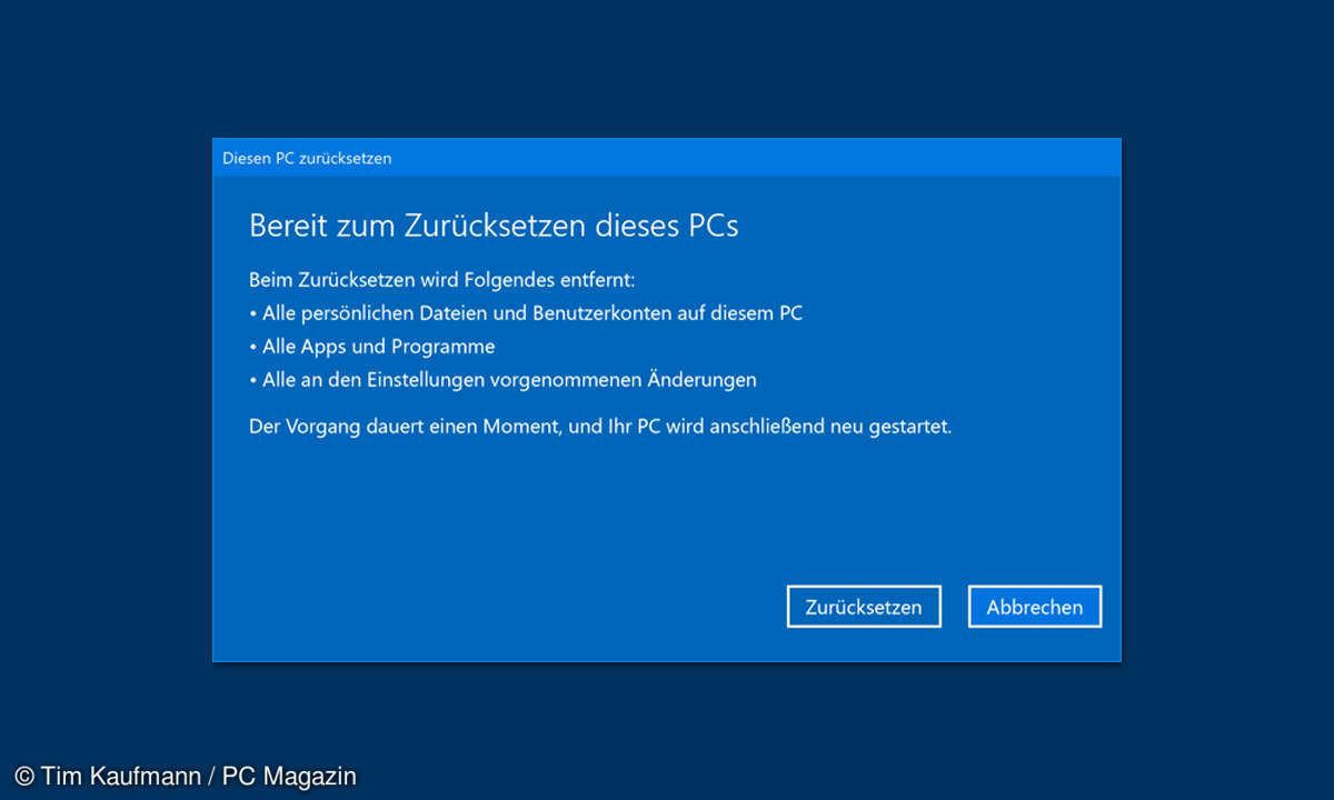 Windows 10 zurücksetzen und dabei alles löschen