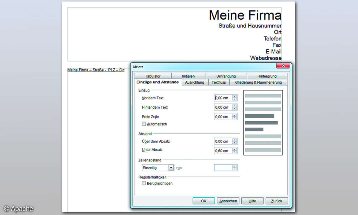 Absender passend Open Office Briefvorlage erstellen