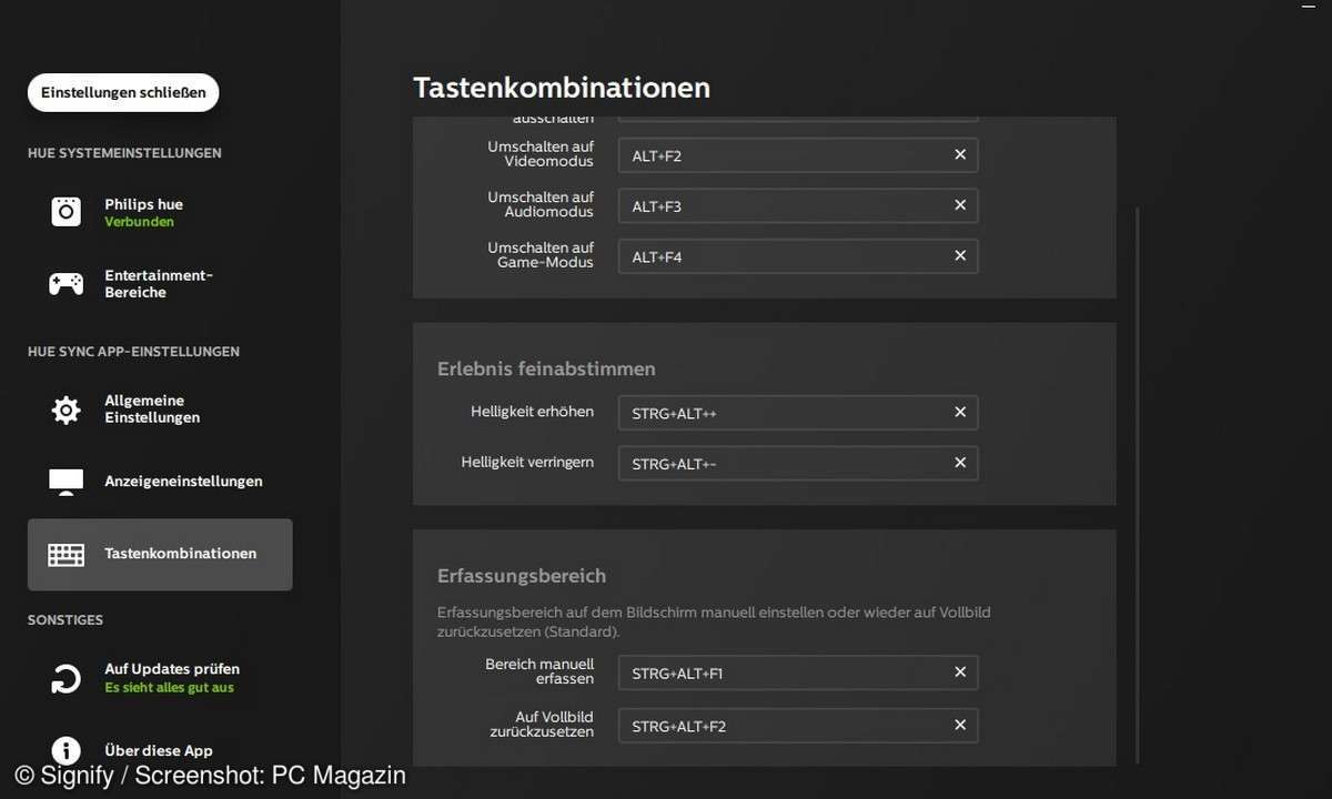 Philips Hue Sync Tastenkombinationen
