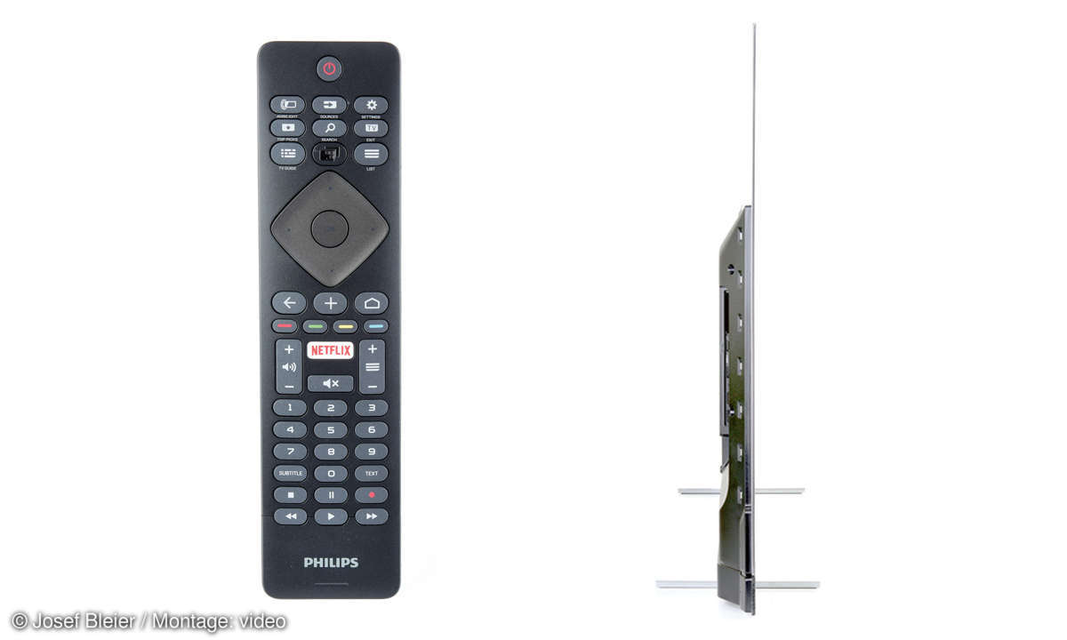 Philips 55 OLED 903: Seitenansicht und Fernbedienung