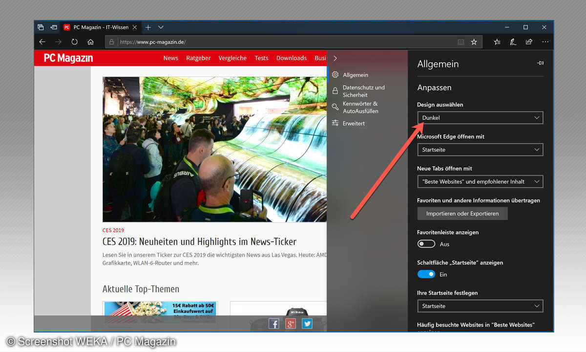 10 Edge Dark Mode aktivieren