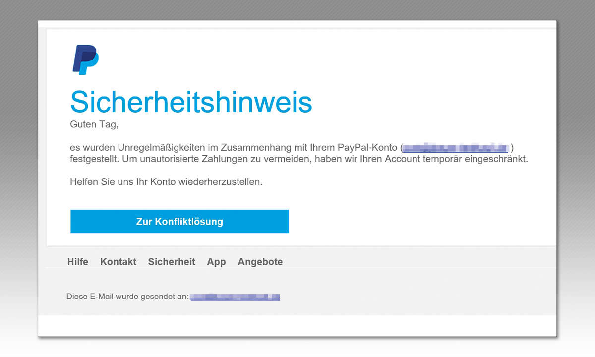 Schluss mit Spam - Tipps gegen unerwünschte E-Mails: Paypal Phishing-Mail