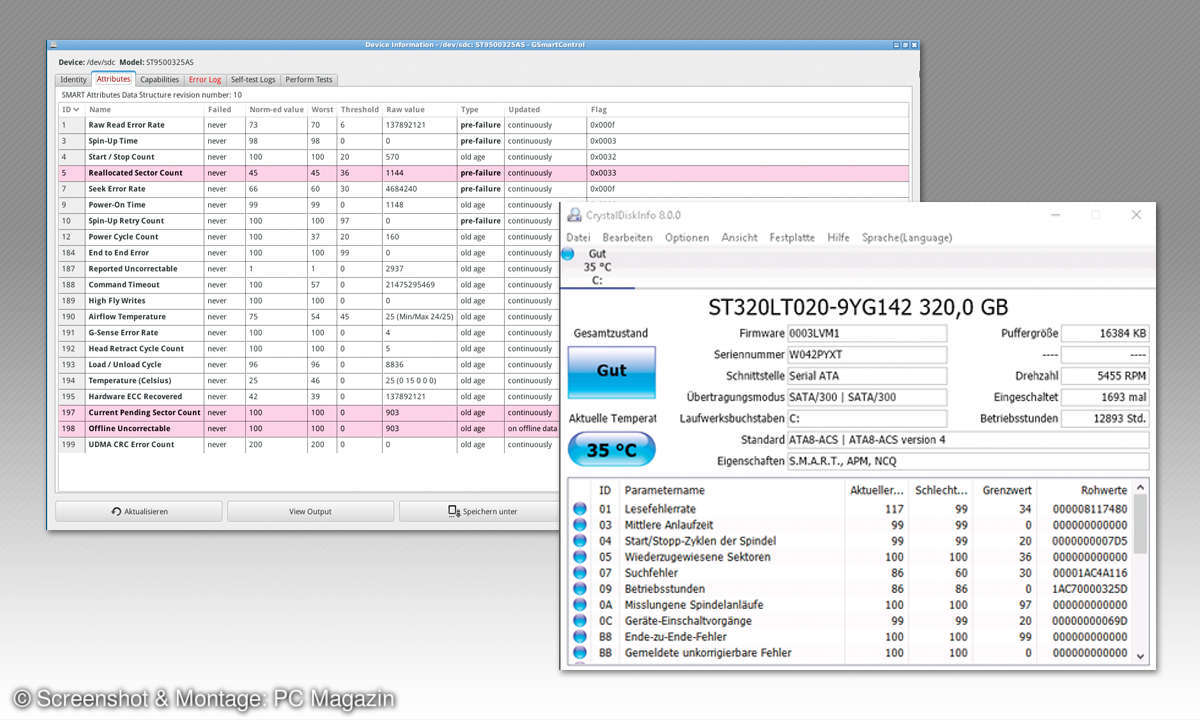 HDDs & SSDs: Festplatte mit Hilfe von SMART auf Fehler überprüfen - GSmartcontrol u. CrystalDiskinfo