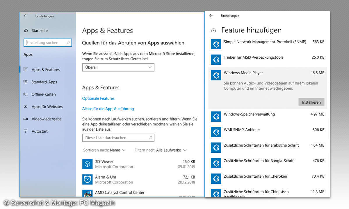 Windows 10 Tipps - Media Player aktivieren