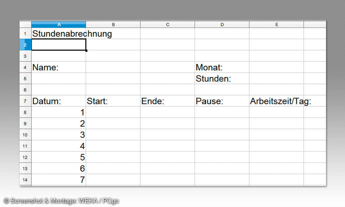 Stundennachweis mit Calc: Grundtabelle