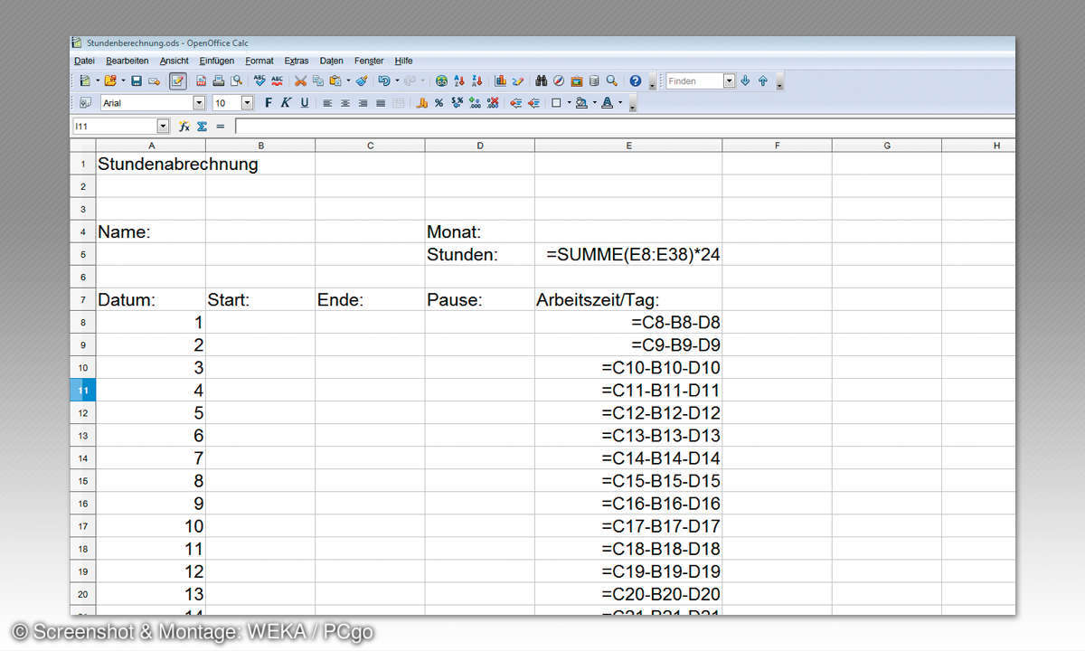 Stundennachweis mit Calc: Formeln