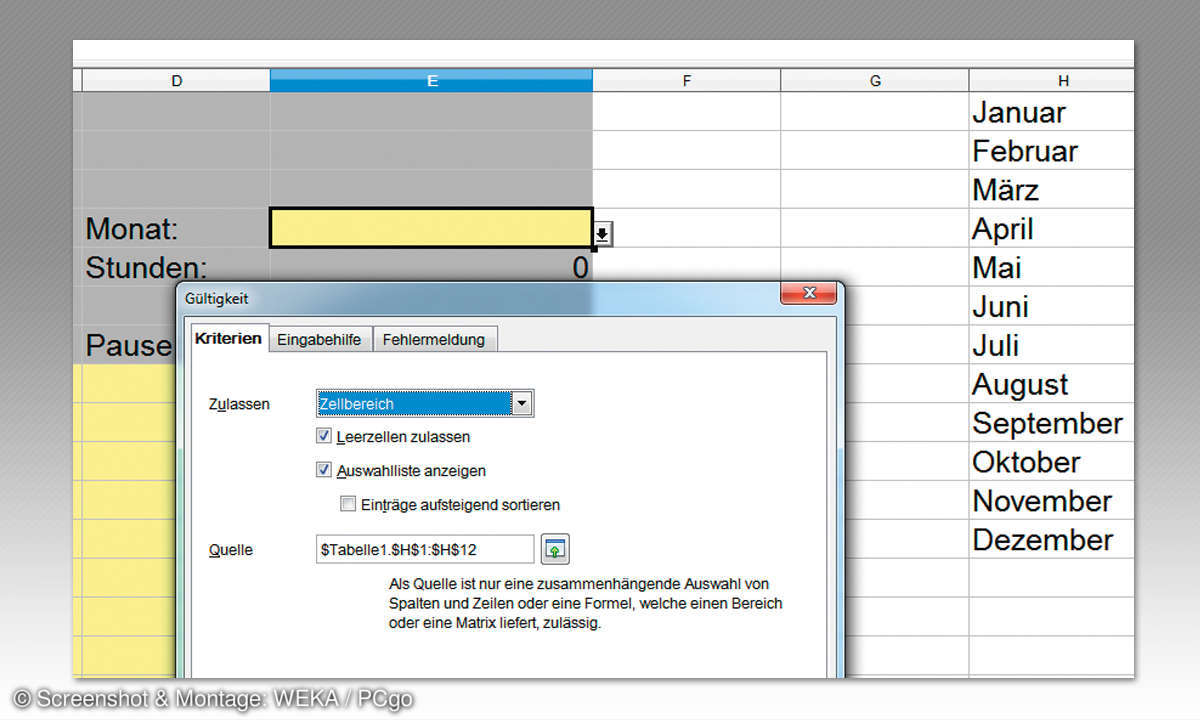 Stundennachweis mit Calc: Listenfeld