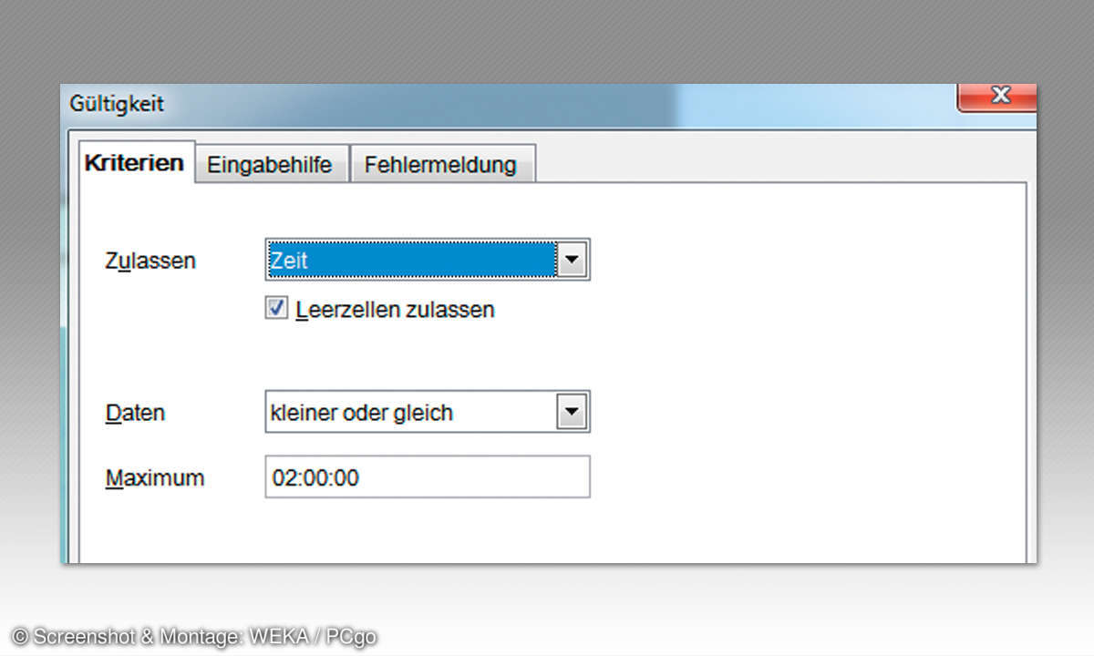Stundennachweis mit Calc: Gültigkeitsüberprüfung Zeit