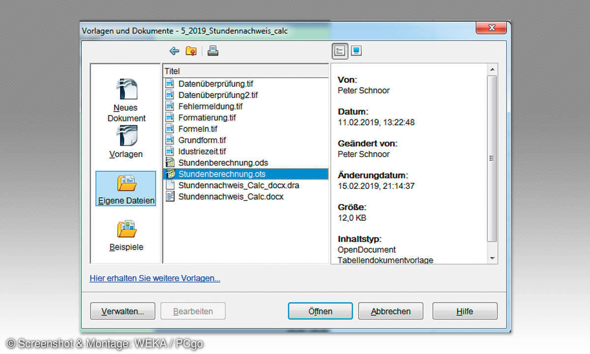 Stundennachweis mit Calc: Vorlage