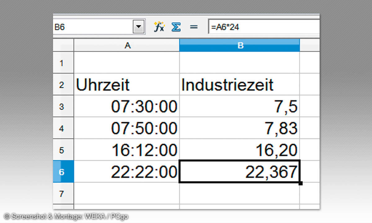 Stundennachweis mit Calc: Industriezeit