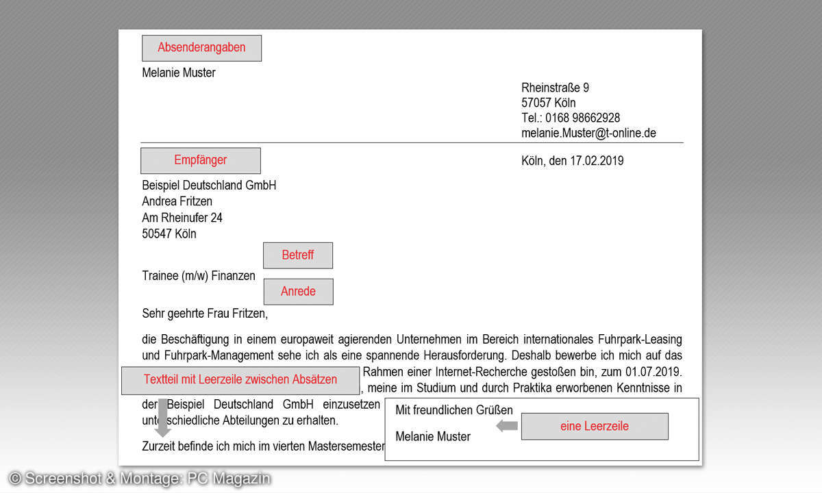 Online Bewerbung: Text-Elemente