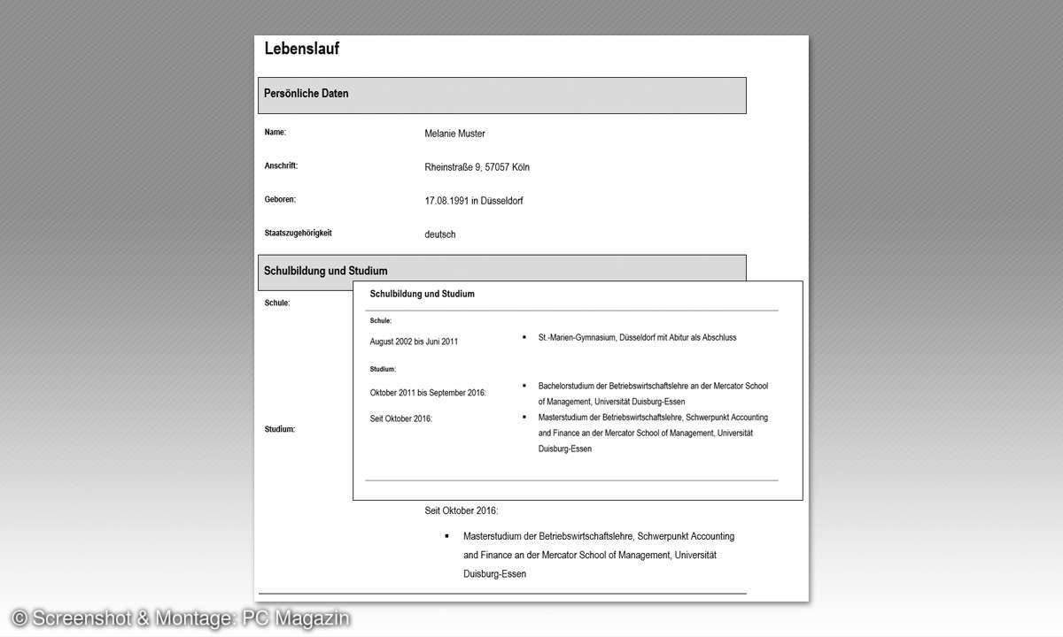 Online Bewerbung: Lebenslauf