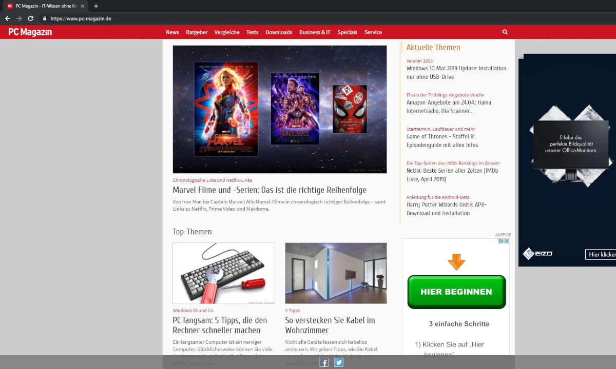 Google Chrome im Darkmode auf Windows 10 - Vorschau