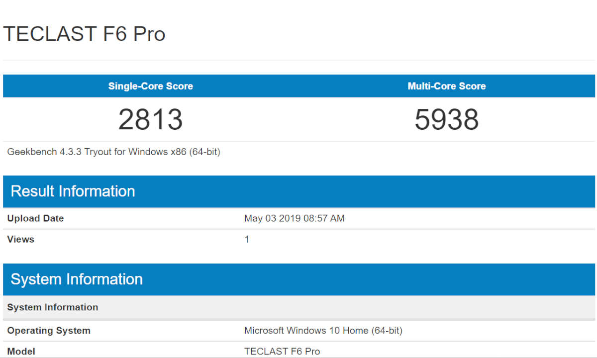 Teclast F6 Pro Benchmark Test