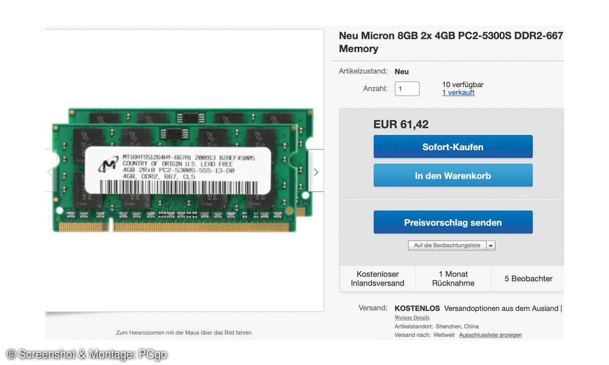 Windows 10: Kostenlos installieren - RAM Preis-Beispiel