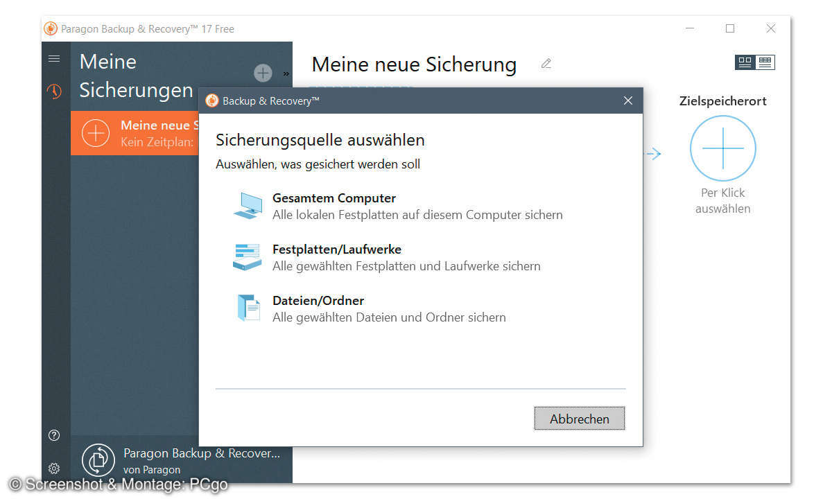 Windows 10: Kostenlos installieren - Paragon Backup & Recovery Screenshot