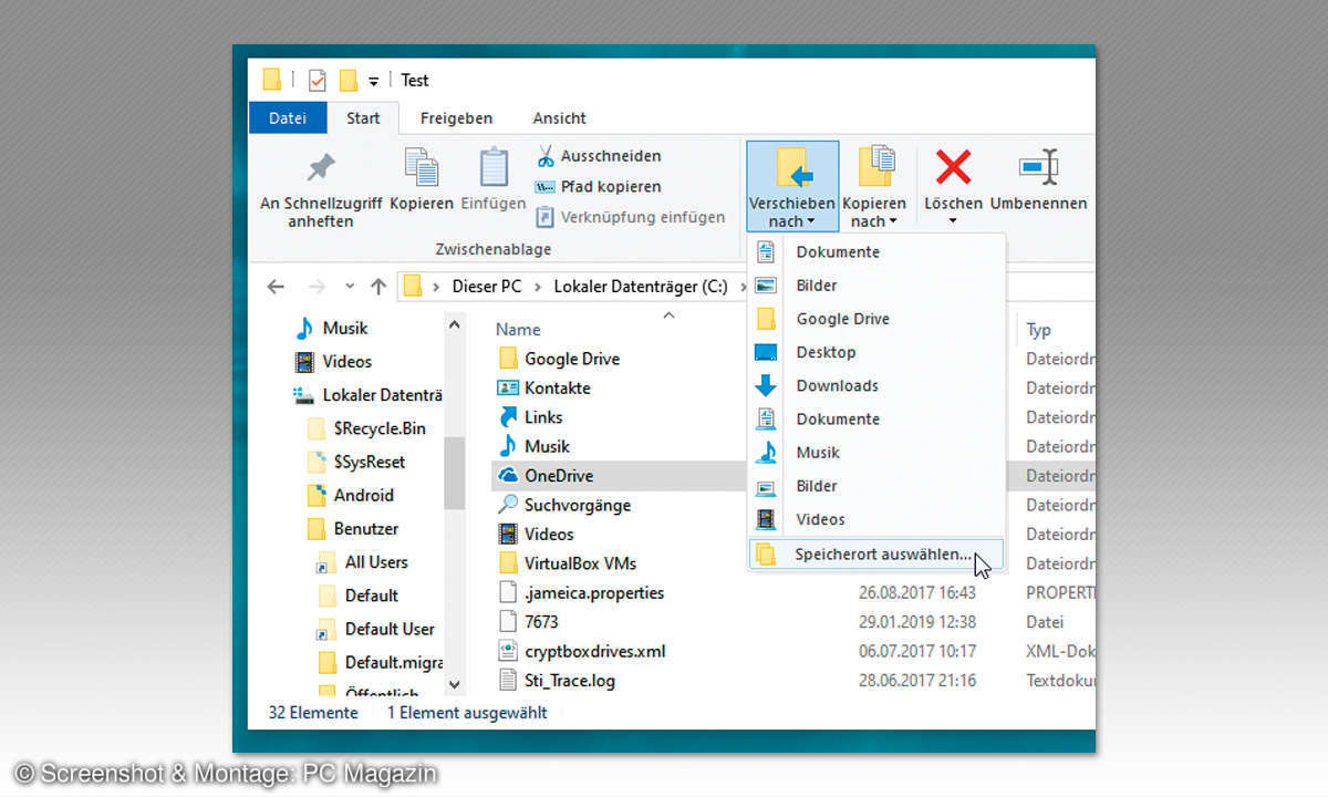 OneDrive-Ordner verschieben: Screenshot OneDrive