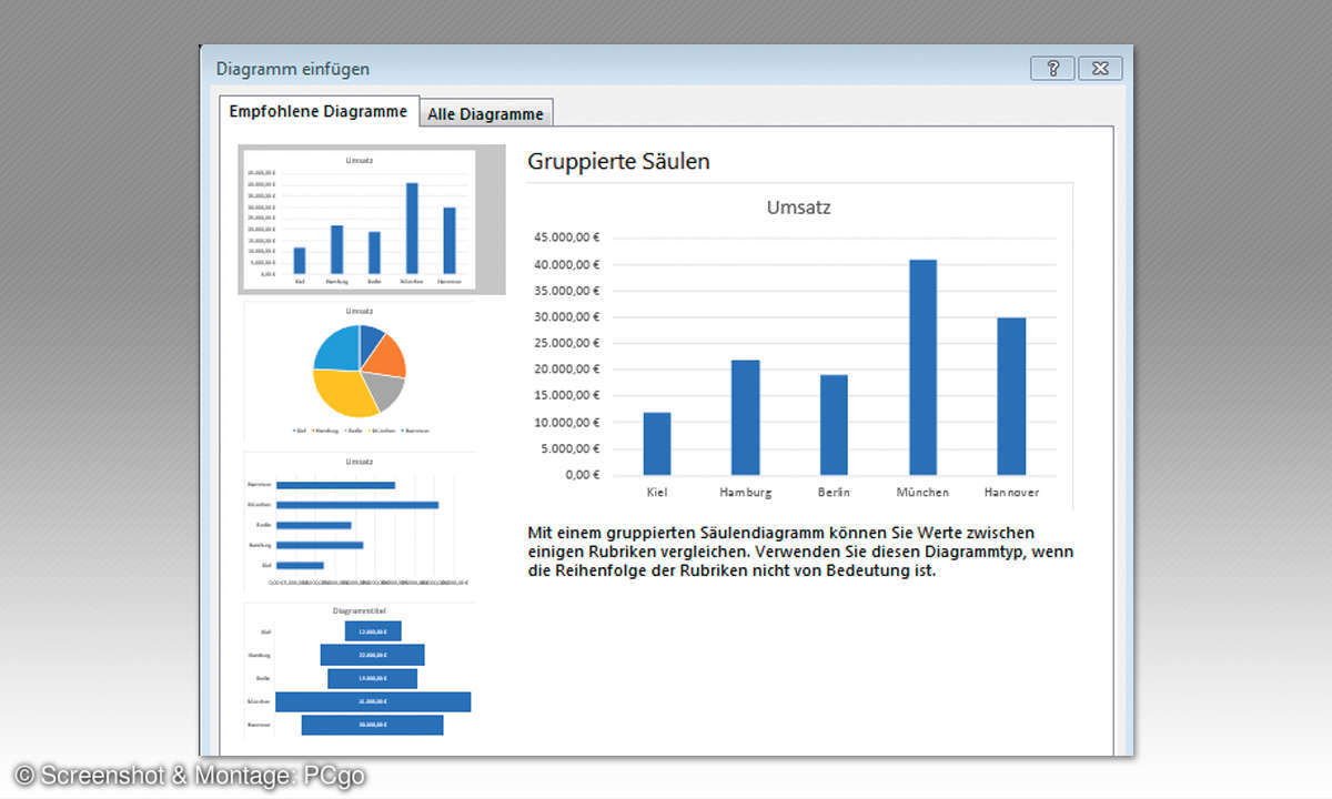 Excel: Brillante Diagramme erstellen - Empfolene Diagramme Tipp2