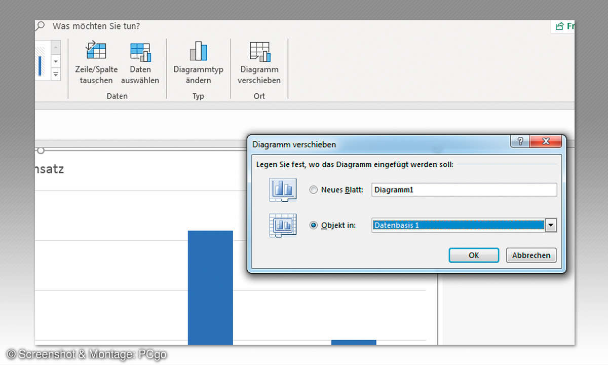 Excel: Brillante Diagramme erstellen - Diagramm auf eigenem Blatt Tipp 3