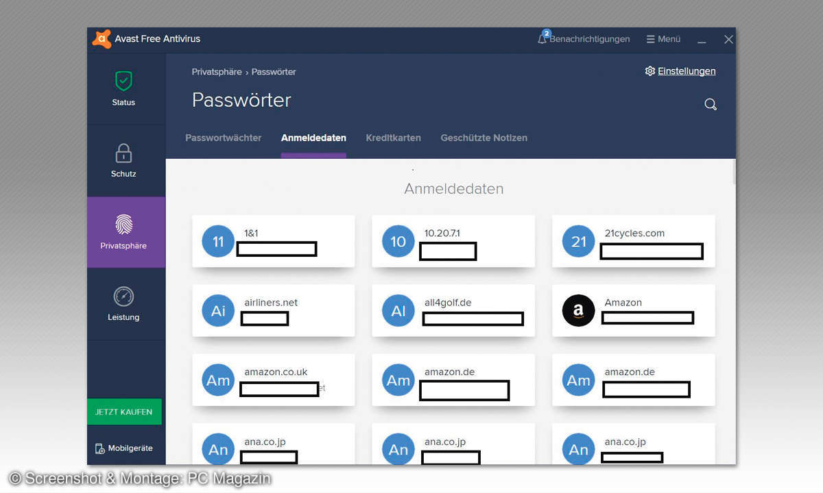 Mit Laptop und Smartphone im Urlaub: Avast Passwort-Manager Screenshot