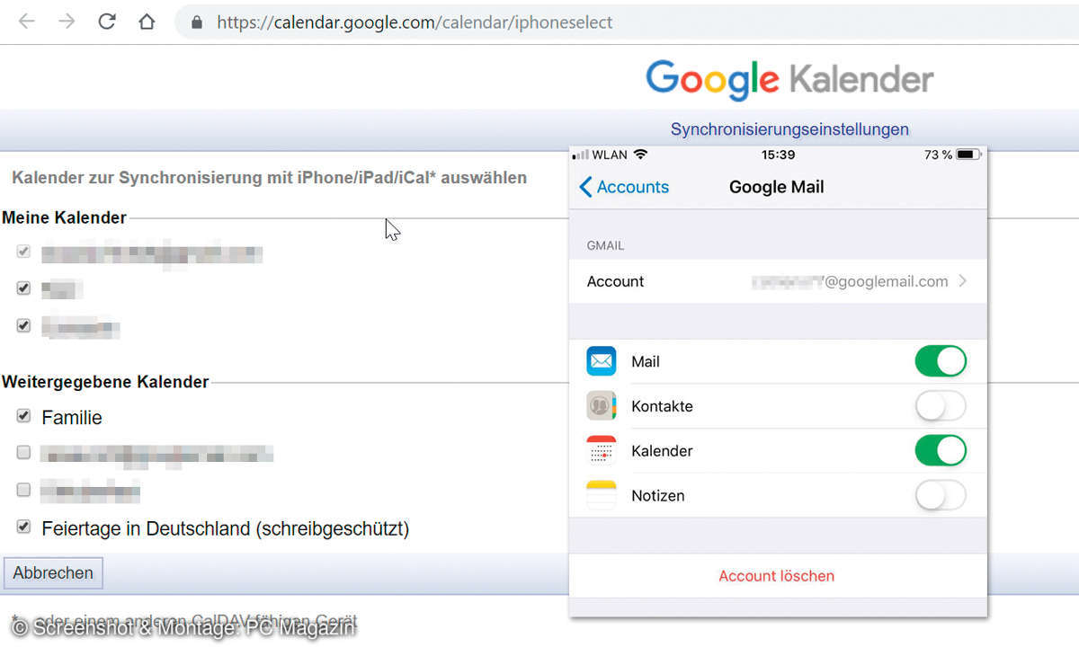 Google Calendar: Outlook-Termine in iOS