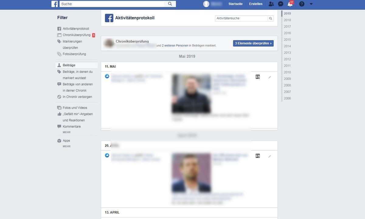 Facebook Aktivitätenprotokoll