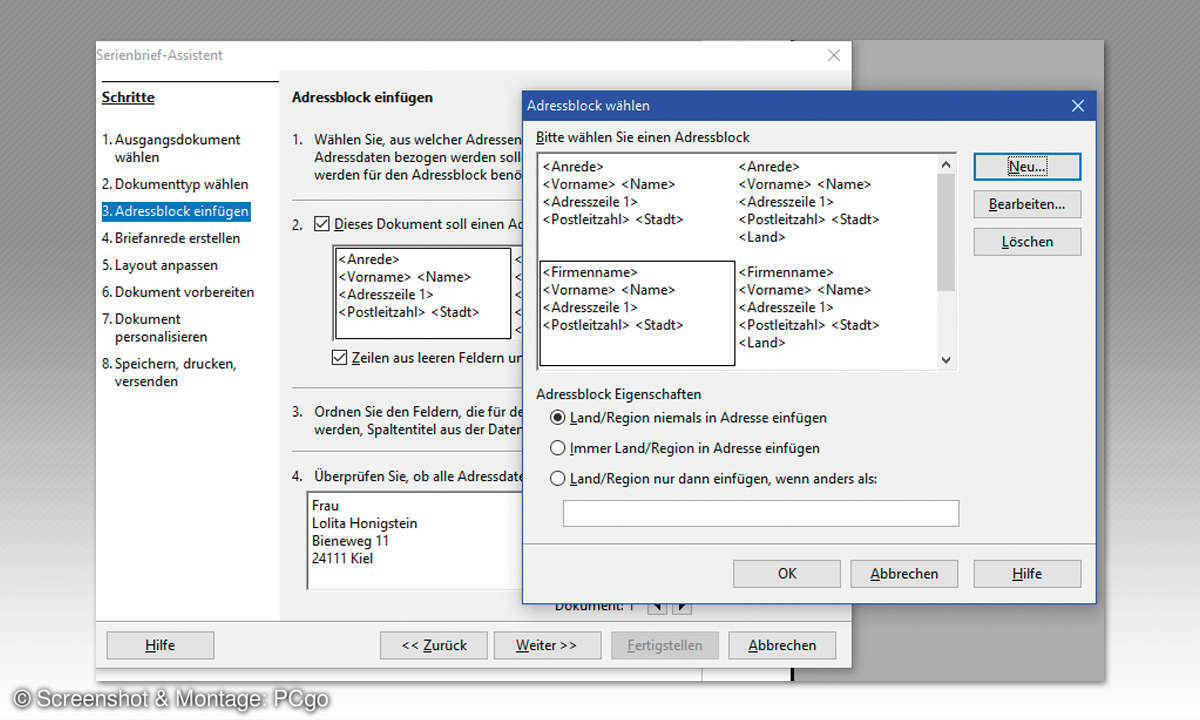 OpenOffice Writer: 5. Serienbrief - Adressblock prüfen